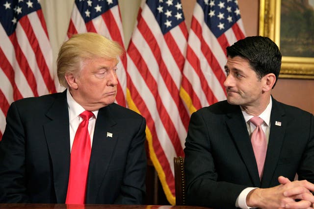 US President-elect Donald Trump meets with Speaker of the House Paul Ryan on Capitol Hill in Washington
