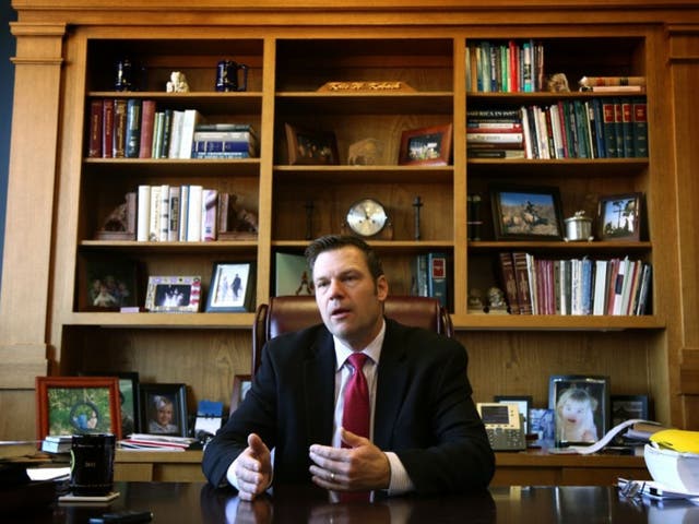 Kansas Secretary of State Kris Kobach in his office in Topeka