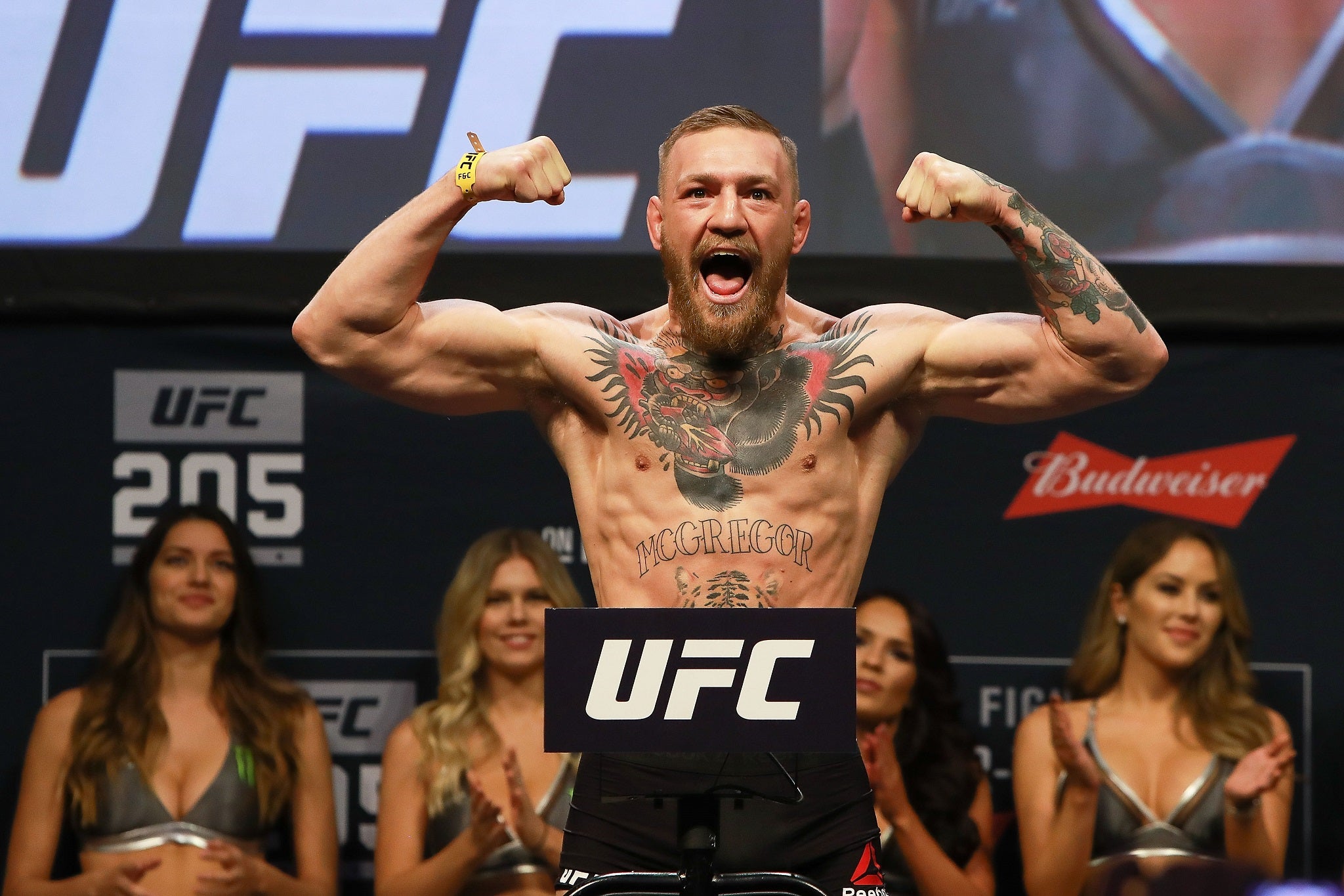 Conor McGregor weighs in ahead of his UFC 205 fight with Eddie Alvarez