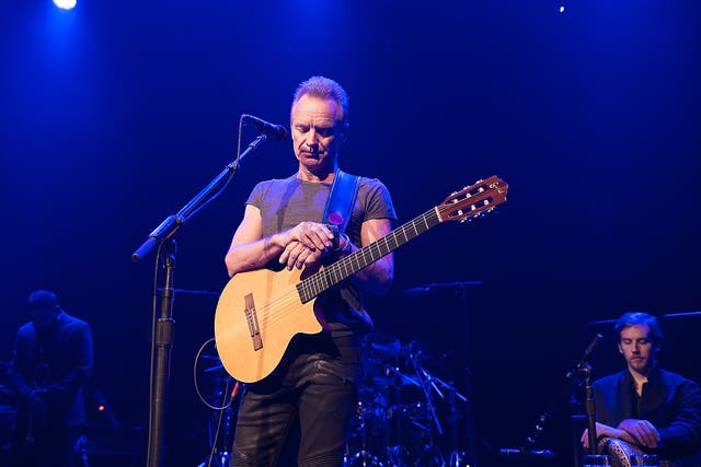 Sting performs at the Bataclan concert hall in Paris during the reopening concert to mark the first anniversary of the of the Paris terrorist attacks