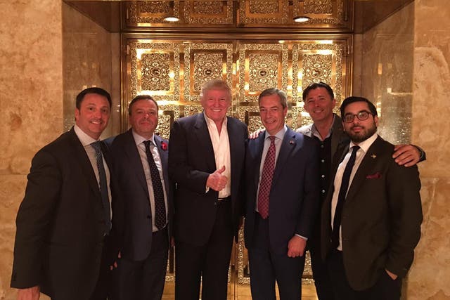Nigel Farage with President Elect Donald Trump, Arron Banks, second left and Raheem Kassam