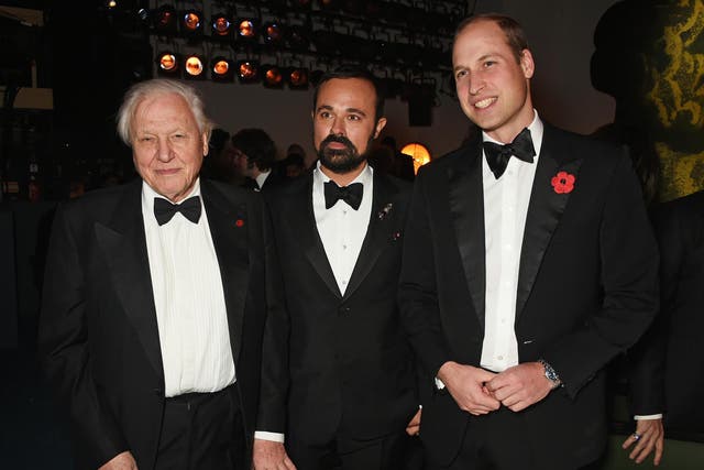 Sir David Attenborough, Evgeny Lebedev and the Duke of Cambridge at Sunday night's awards ceremony