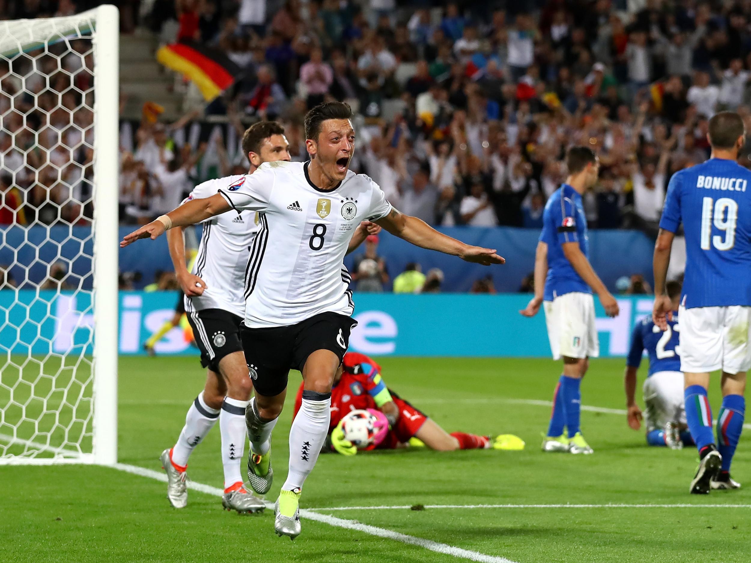 Mesut Ozil scores against Italy in Euro 2016 quarter-finals