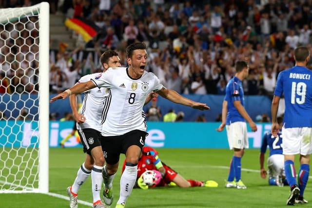 Mesut Ozil scores against Italy in Euro 2016 quarter-finals