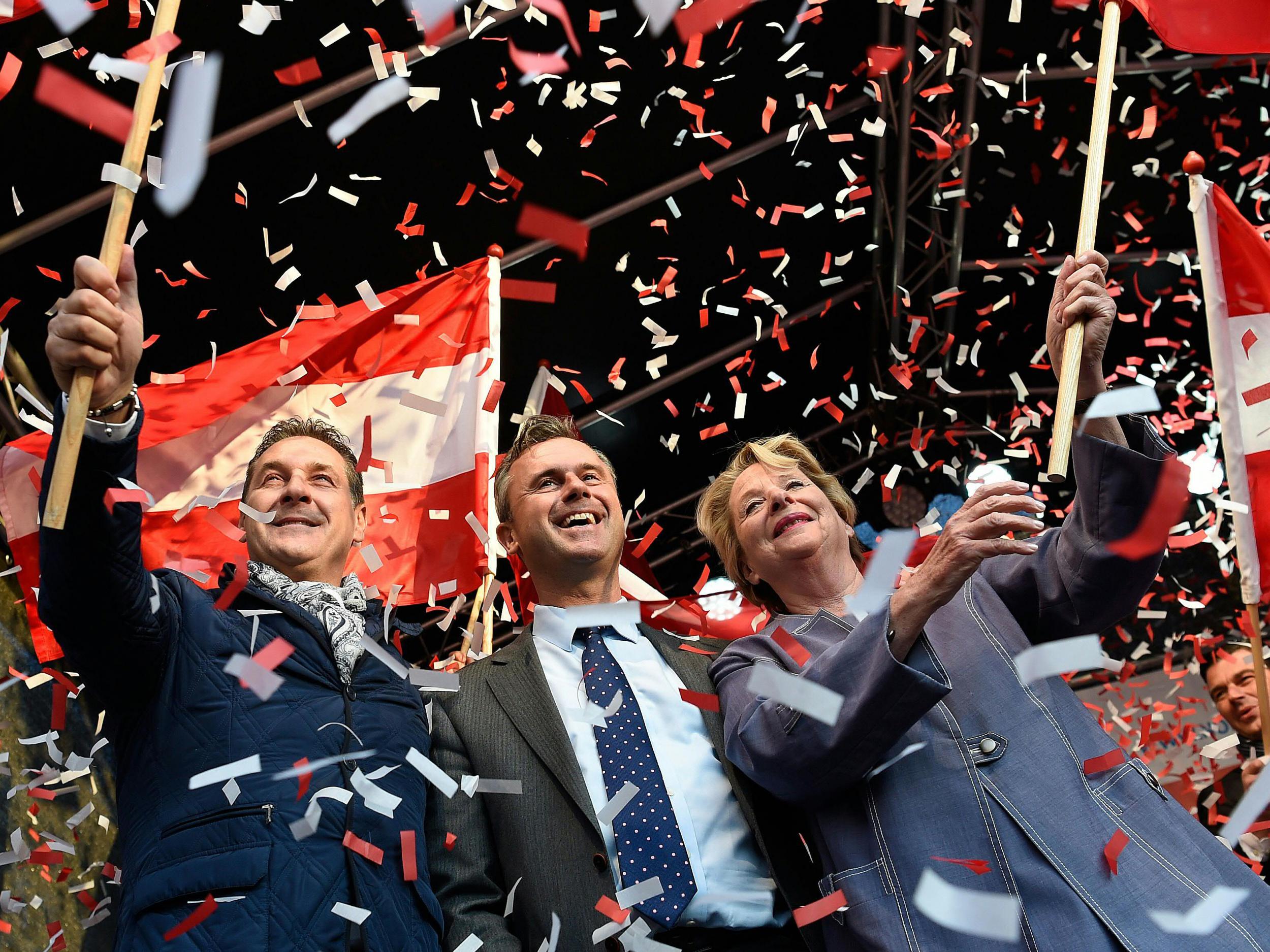 Freedom Party presidential candidate Norbert Hofer at a rally in May (Getty)