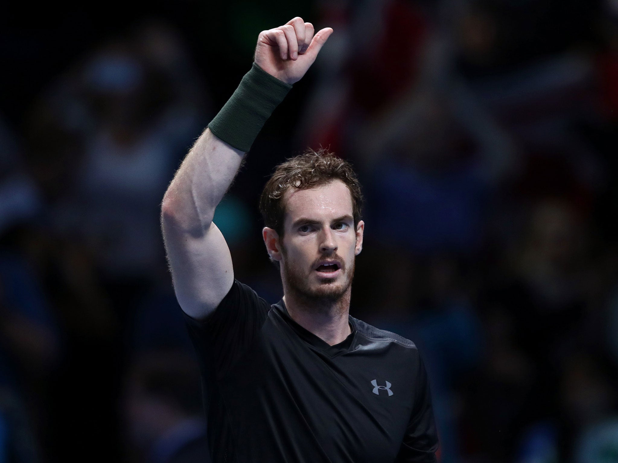 Murray celebrates his victory over Marin Cilic at the ATP World Tour Finals