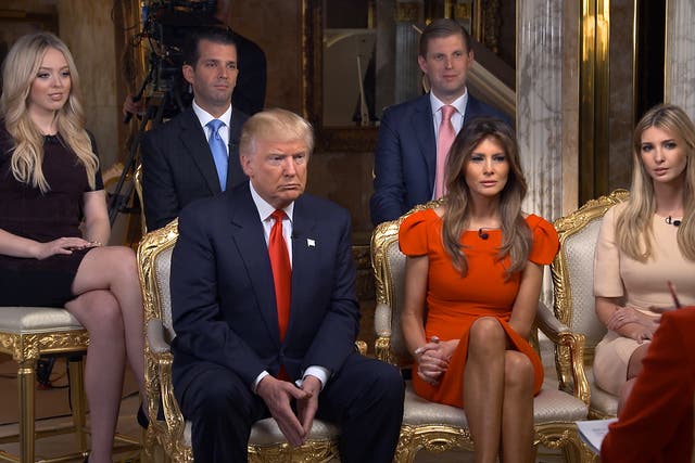 Mr Trump with daughter Tiffany, son Trump Jr., son Eric, wife Melania, and daughter Ivanka at his Manhattan home during a post-election interview