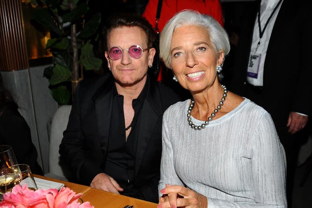 Irish rock star Bono and IMF President Christine Lagarde at Glamour's Women of the Year awards