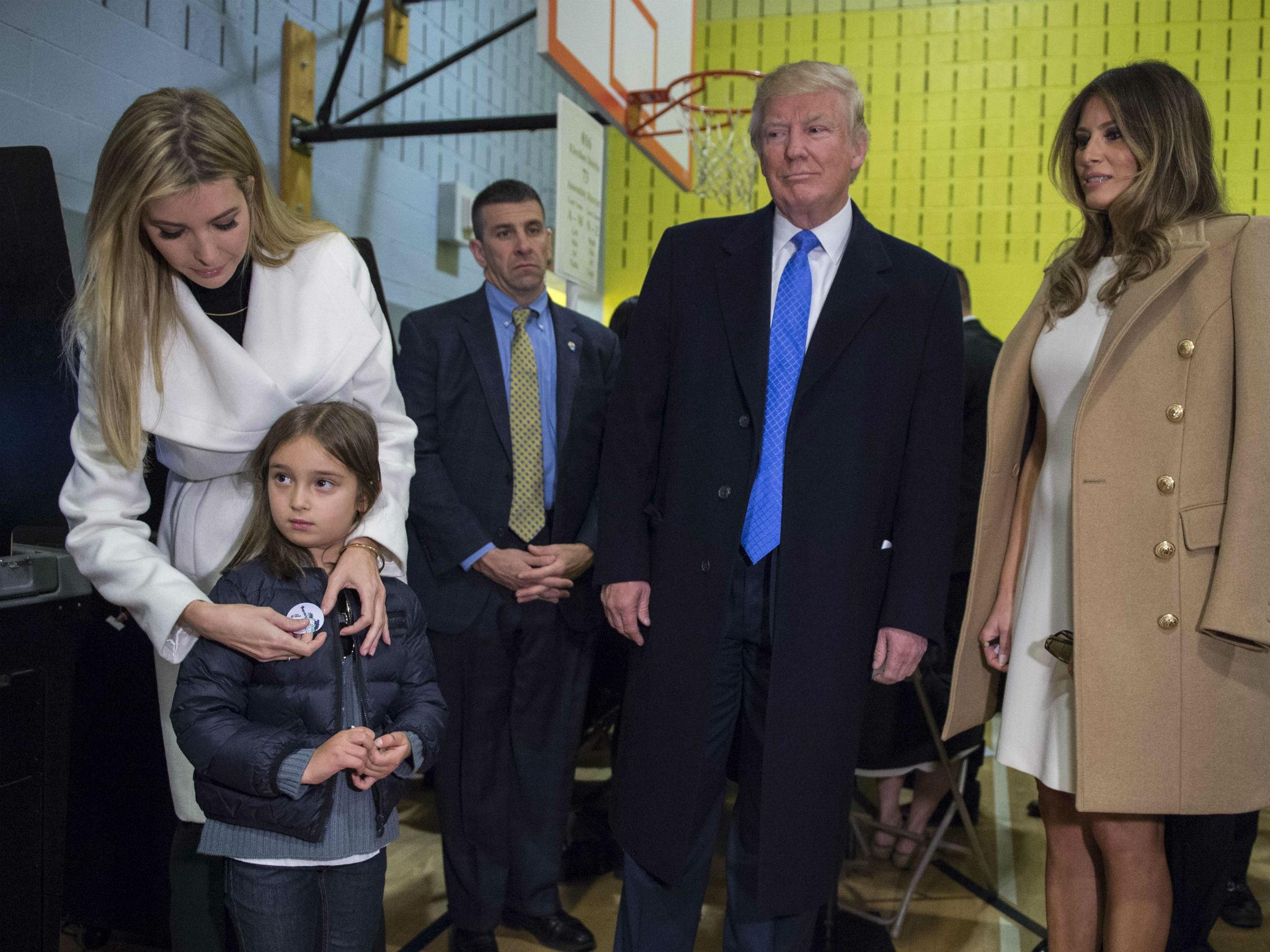 Ivanka with her daughter Arabella and Donald and Melania Trump on election day