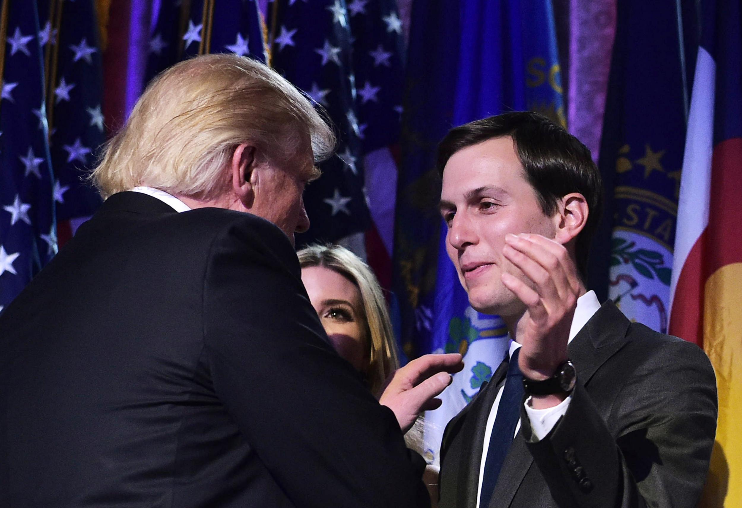 Jared Kushner congratulates his father-in-law in New York on election night