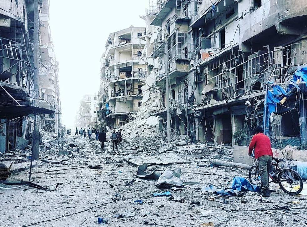 The aftermath of bombing in east Aleppo's al Shaar neighbourhood on Wednesday 16 November (Aleppo Media Centre)