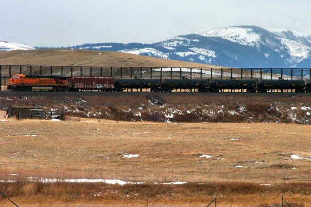 A train hauls oil into Glacier National Park near the Badger-Two Medicine National Forest in northwest Montana