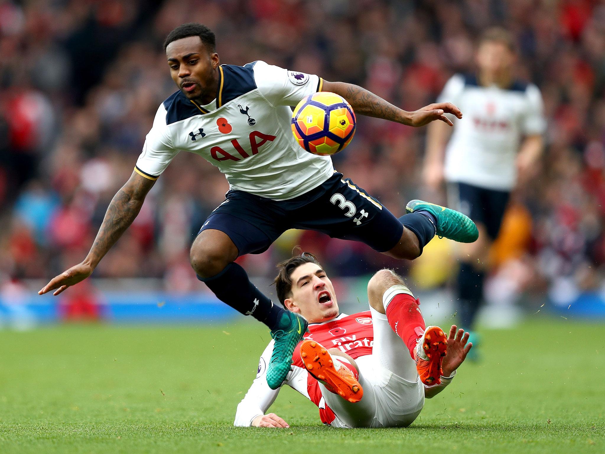 Hector Bellerin suffered injury in a clash with Danny Rose in the final 10 seconds of the north London derby