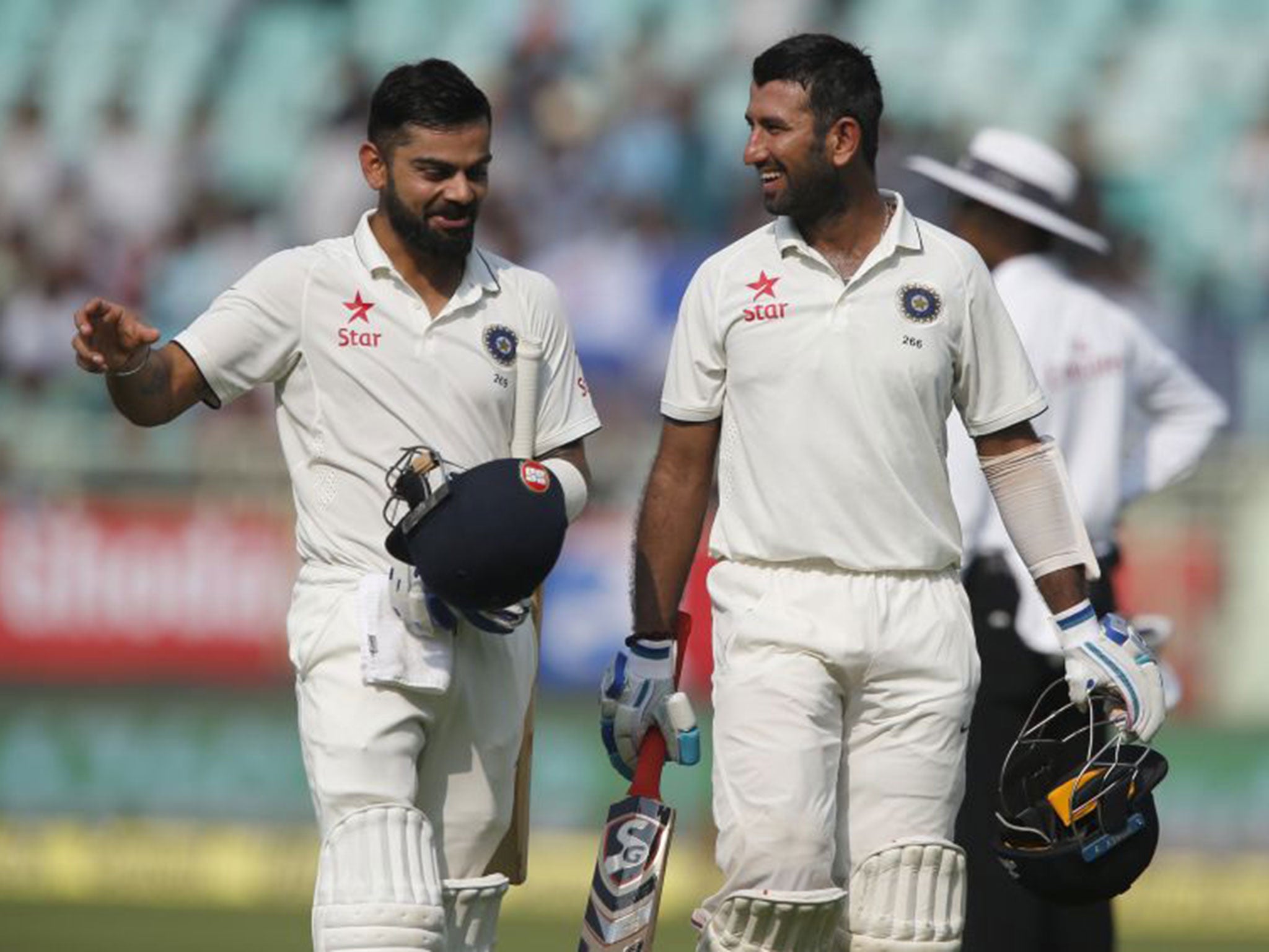 Virat Kohli and Cheteshwar Pujara were both on the verge of centuries when the dog invasion brought tea forward