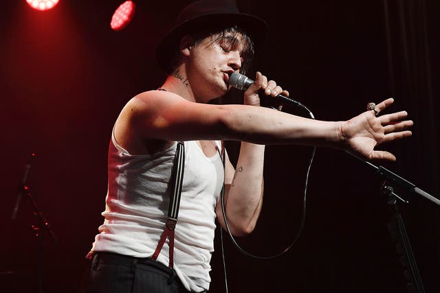 British singer-songwriter Pete Doherty performs on stage at the Bataclan