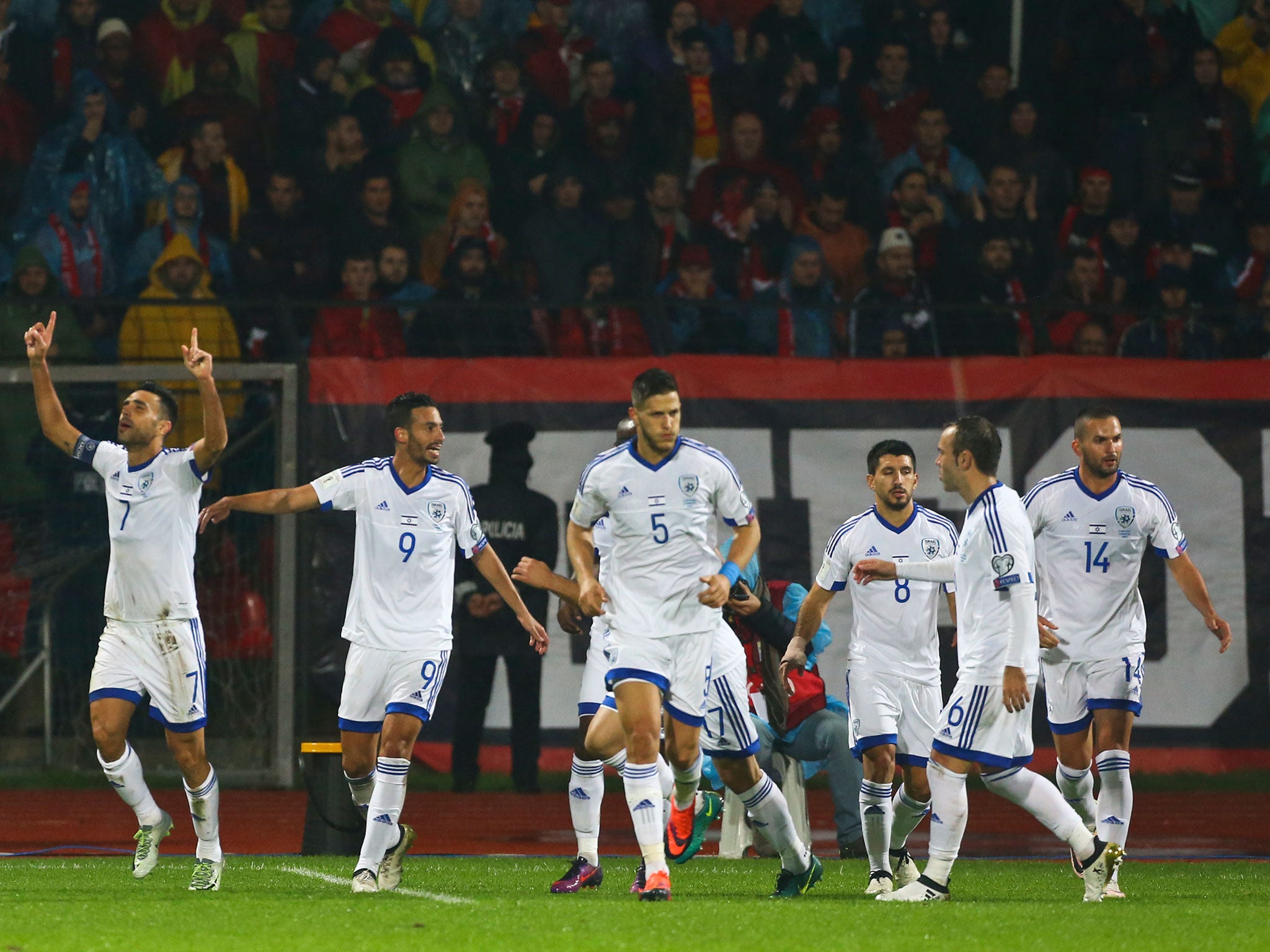 Israel celebrate after scoring against Albania last Saturday