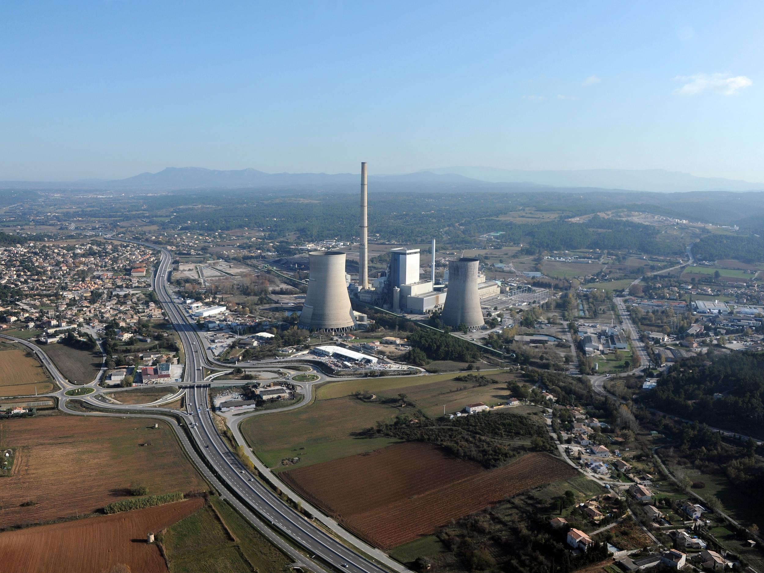 An aerial photograph of the thermical power station, partially coal-fired, in Gardanne, southern France