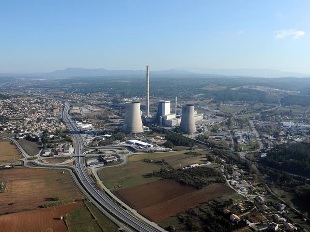 An aerial photograph of the thermical power station, partially coal-fired,  in Gardanne, southern France