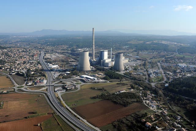 An aerial photograph of the thermical power station, partially coal-fired,  in Gardanne, southern France