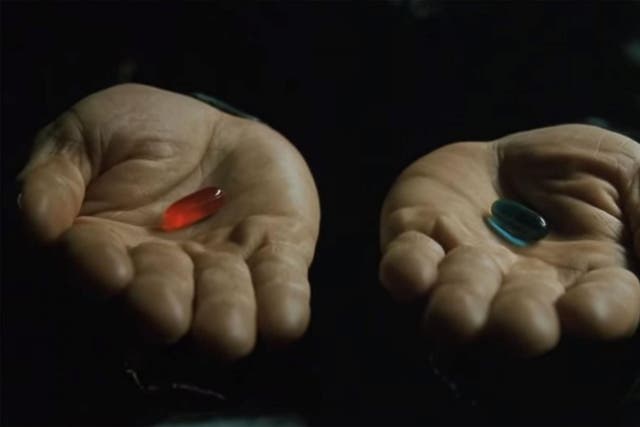 Will Neo take the red or the blue pill: The famous scene from the Matrix 