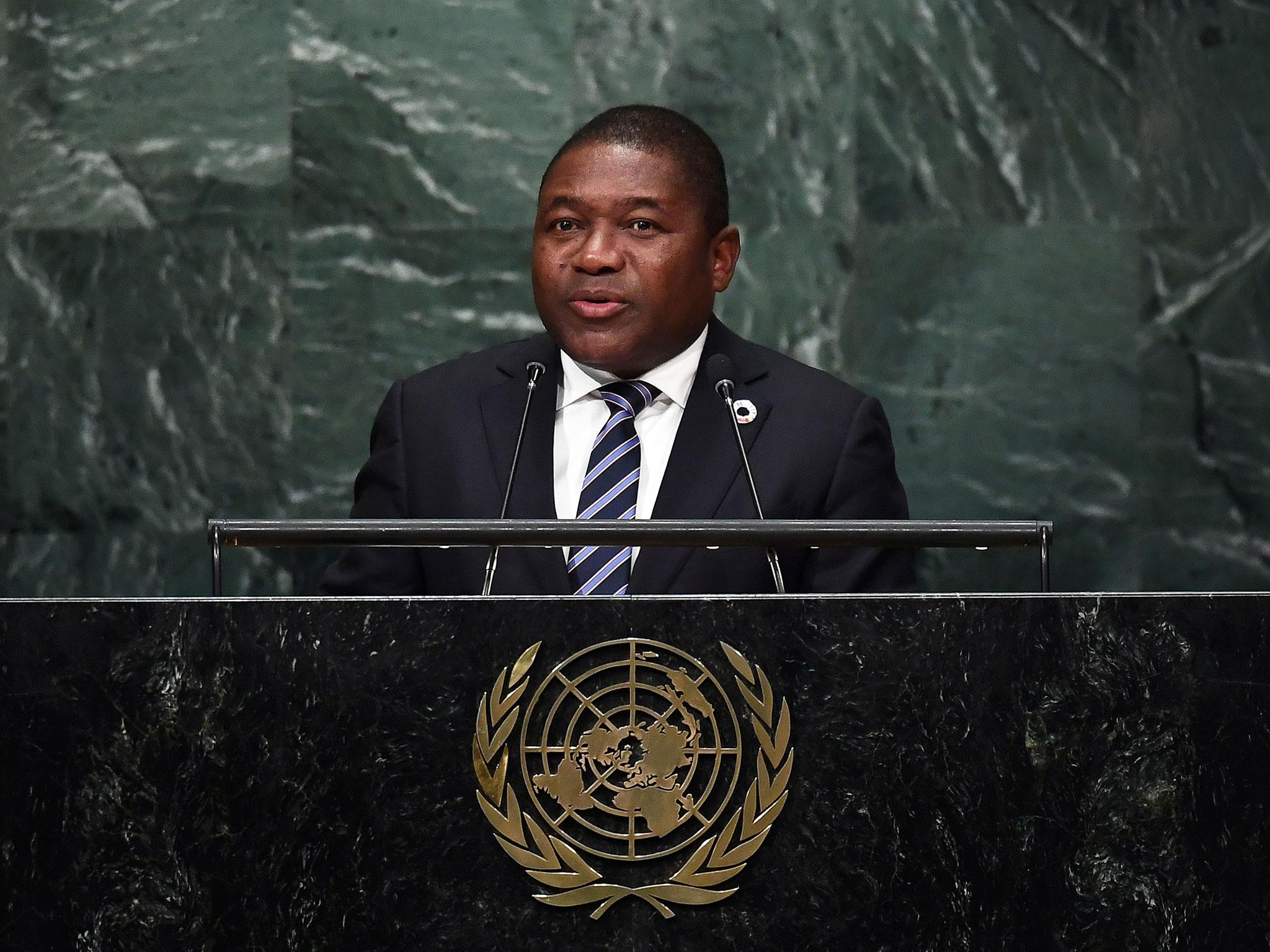 Mozambique's President Filipe Jacinto Nyusi addresses the 71st session of United Nations General Assembly at the UN headquarters in New York on 21 September, 2016