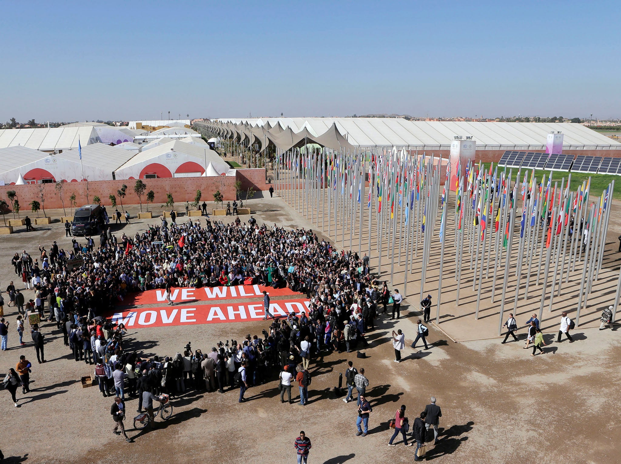 Greenpeace stage a protest outside the UN Climate Change Conference 2016 (COP22) in Marrakech, Morocco