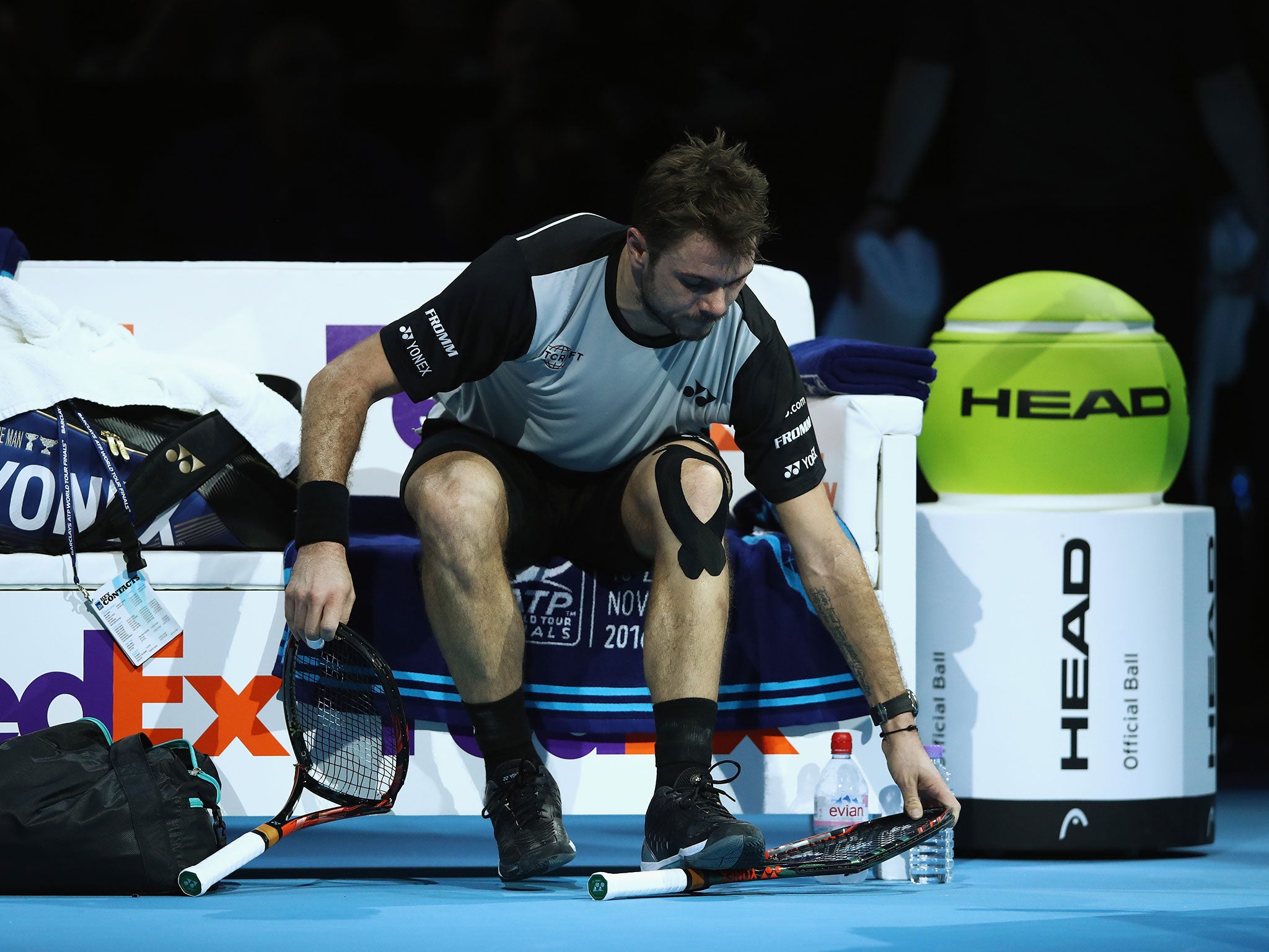 Wawrinka smashed his racket in frustration early in the second set