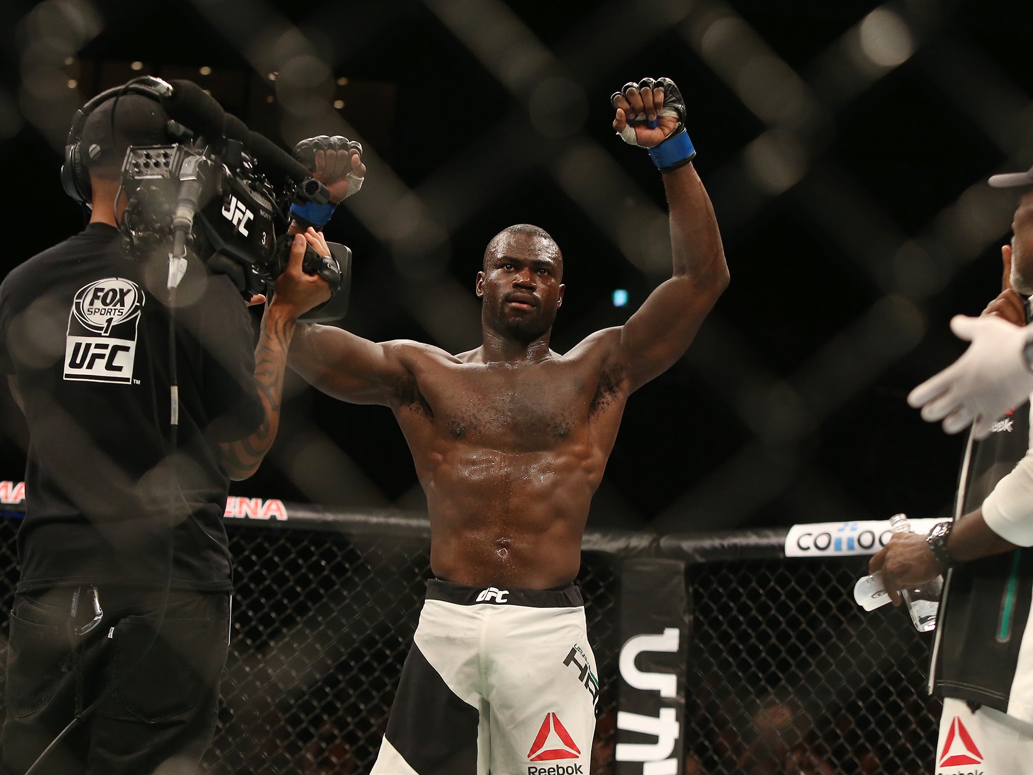 Hall celebrates his dramatic victory over Mousasi in Saitama