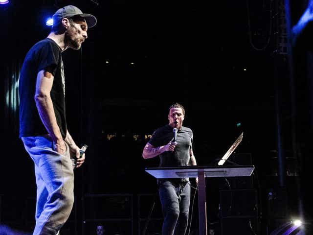 Andrew Fearn (left) and Jason Williamson of Sleaford Mods perform at London's Roundhouse