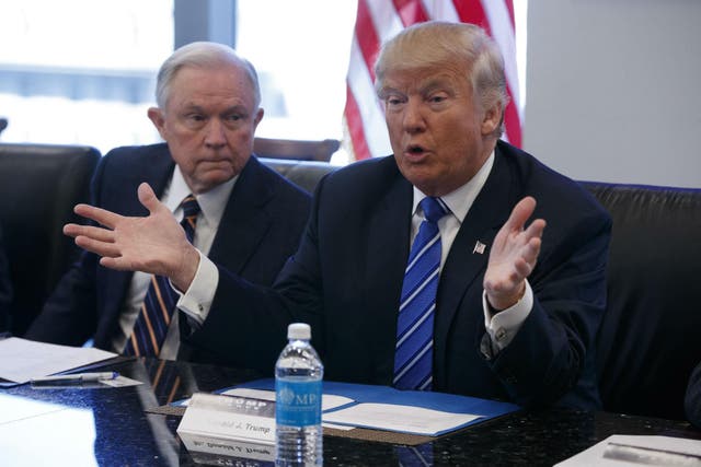 Trump's chosen Attorney General, Senator Jeff Sessions (left), was denied a federal judgeship in the mid-1980s for allegedly making racist comments