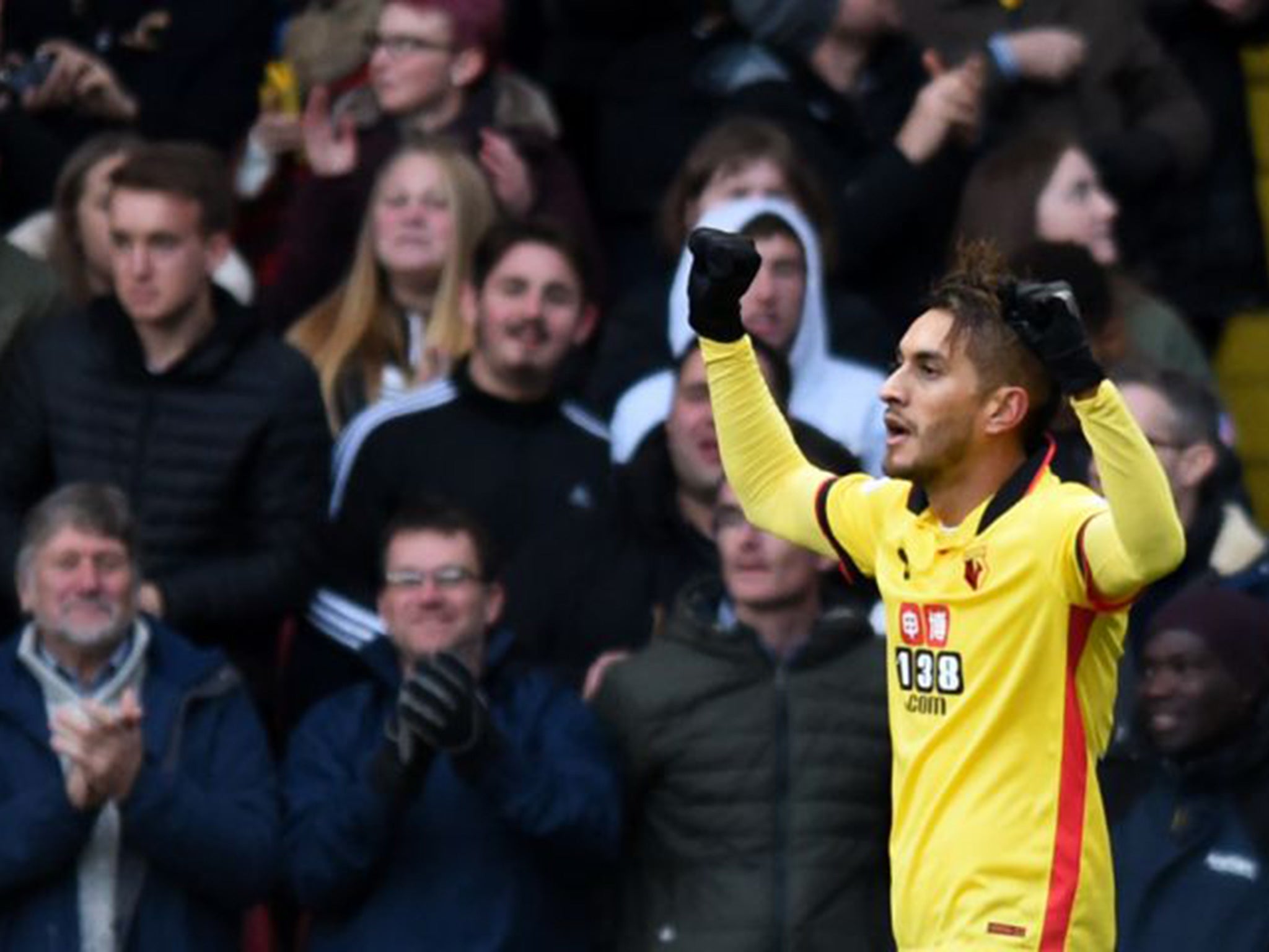 Pereyra celebrates doubling Watford's lead in the first-half
