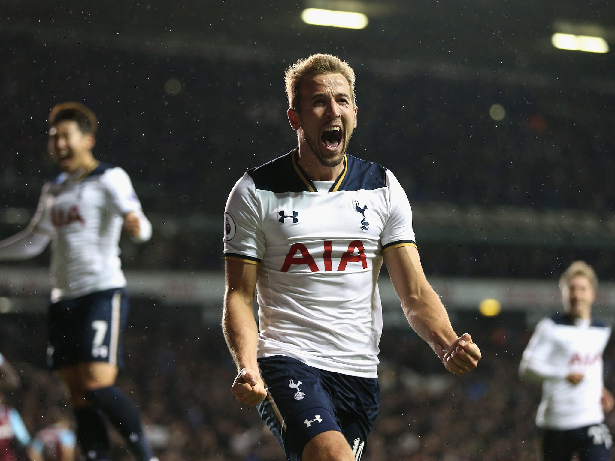 Kane celebrates his stoppage time penalty which gave the hosts three points