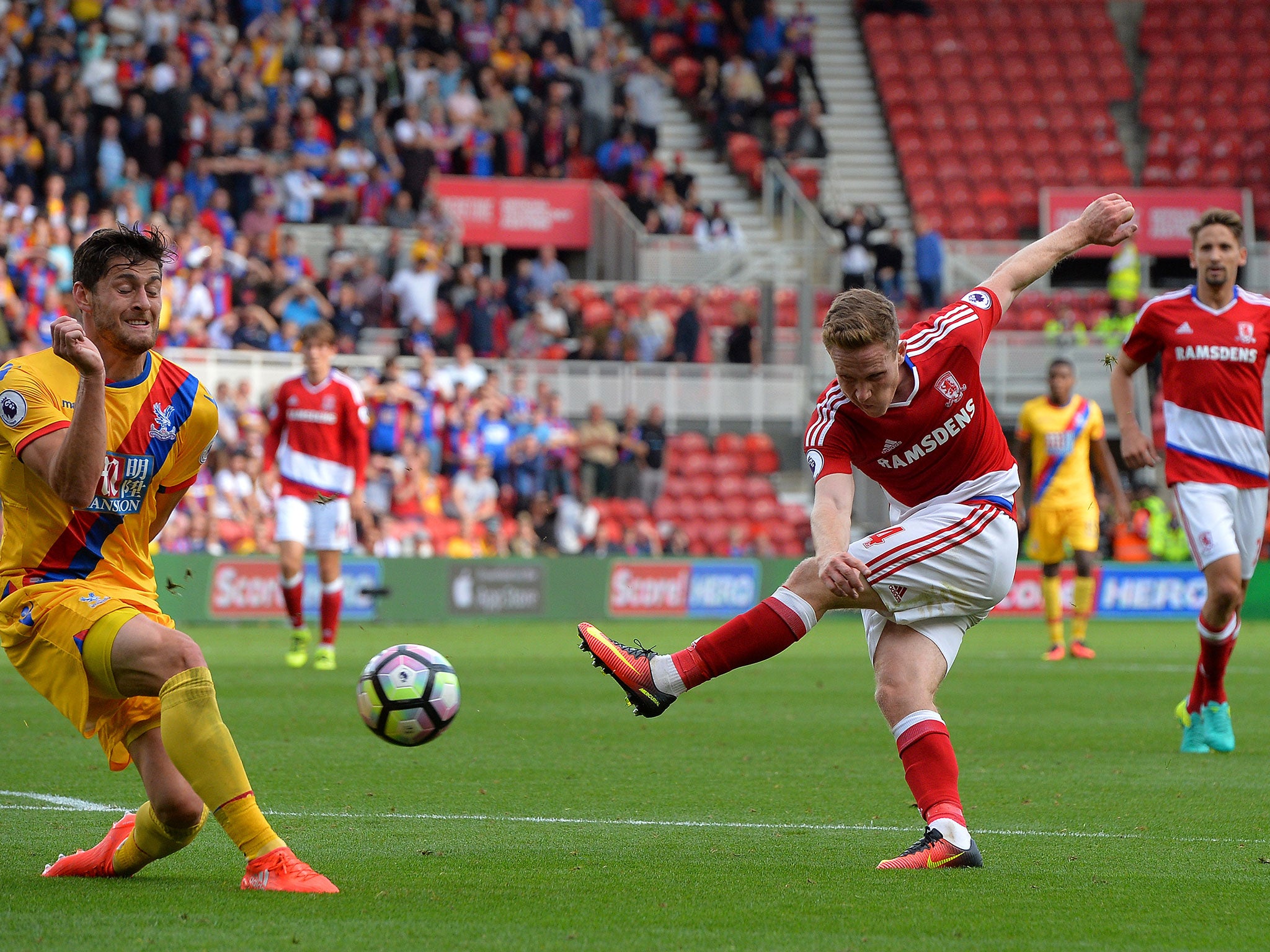 Forshaw shoots during Middlesbrough's recent clash with Crystal Palace