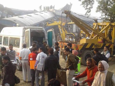 Rescue workers at the site of an accident