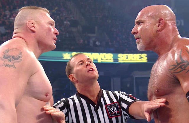 Brock Lesnar and Goldber face off before their Survivor Series match