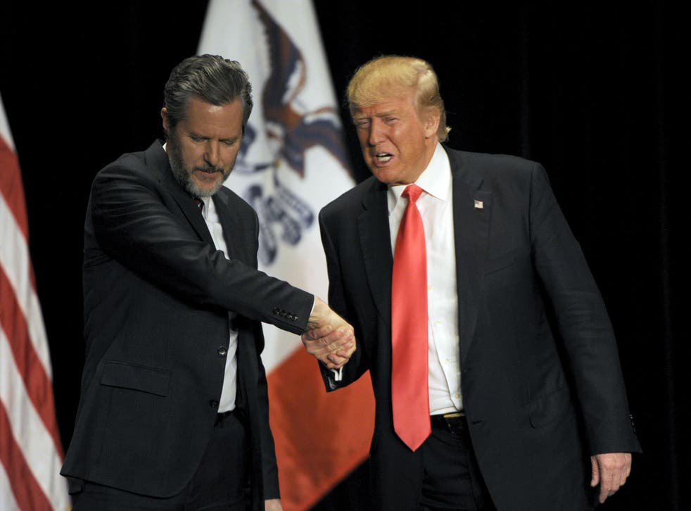 Jerry Falwell campaigned with Mr Trump in Davenport, Iowa, in January 2016