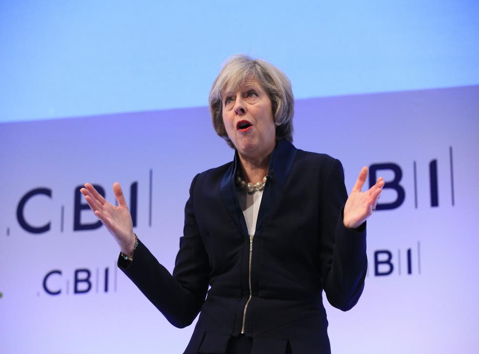 Prime Minister Theresa May speaking to the Confederation of British Industry (CBI) annual conference