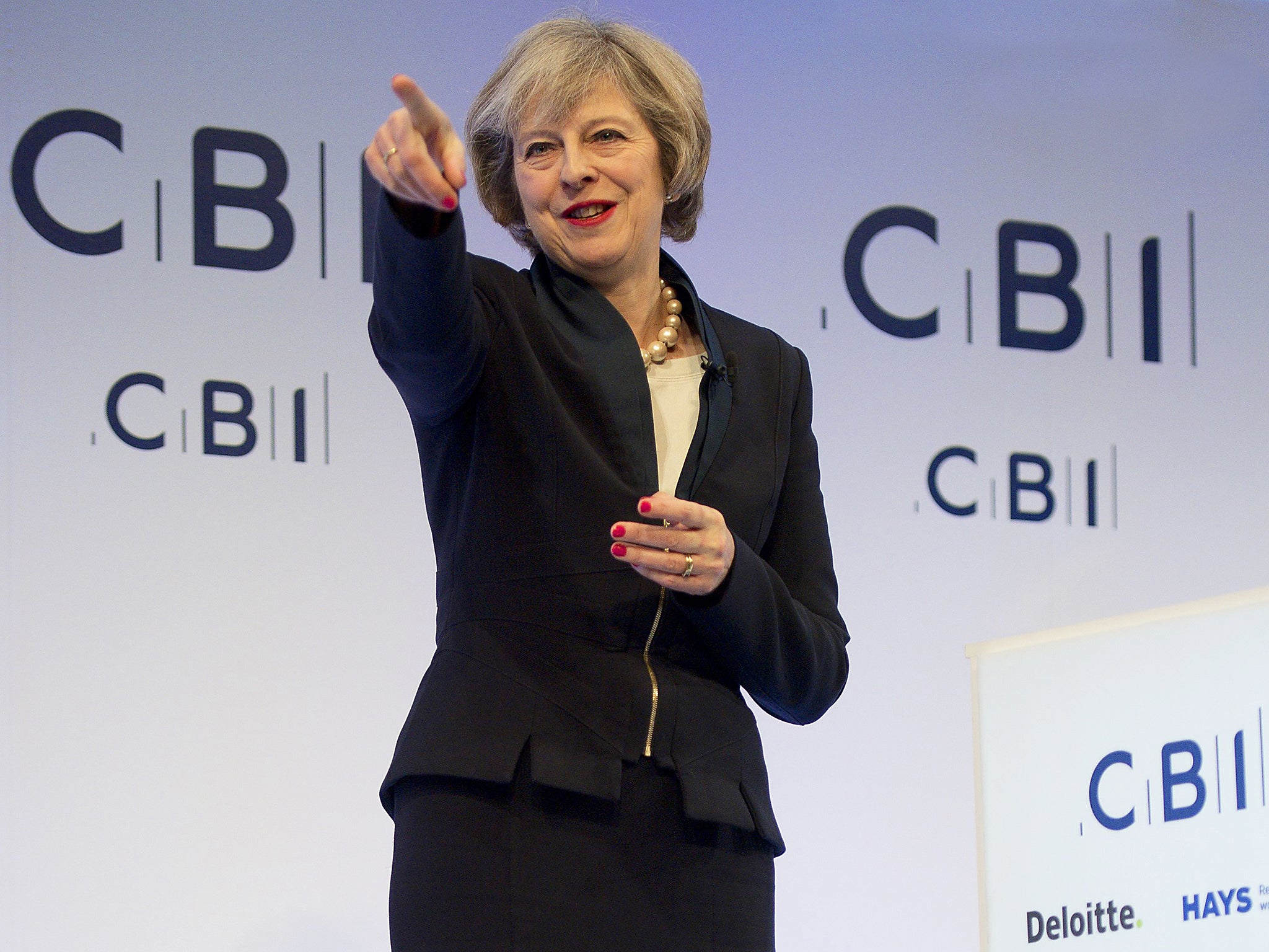 Theresa May addresses delegates at the annual CBI conference in central London