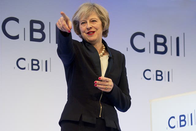 Theresa May addresses delegates at the annual CBI conference in central London