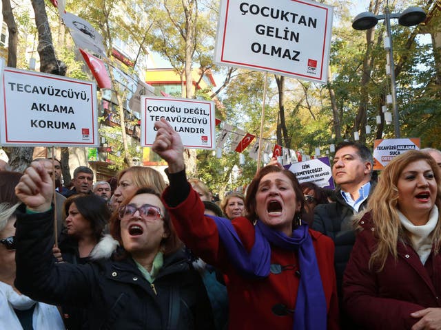 Protesters took to the streets in cities across Turkey, holding placards saying: 'Rape cannot be pardoned'