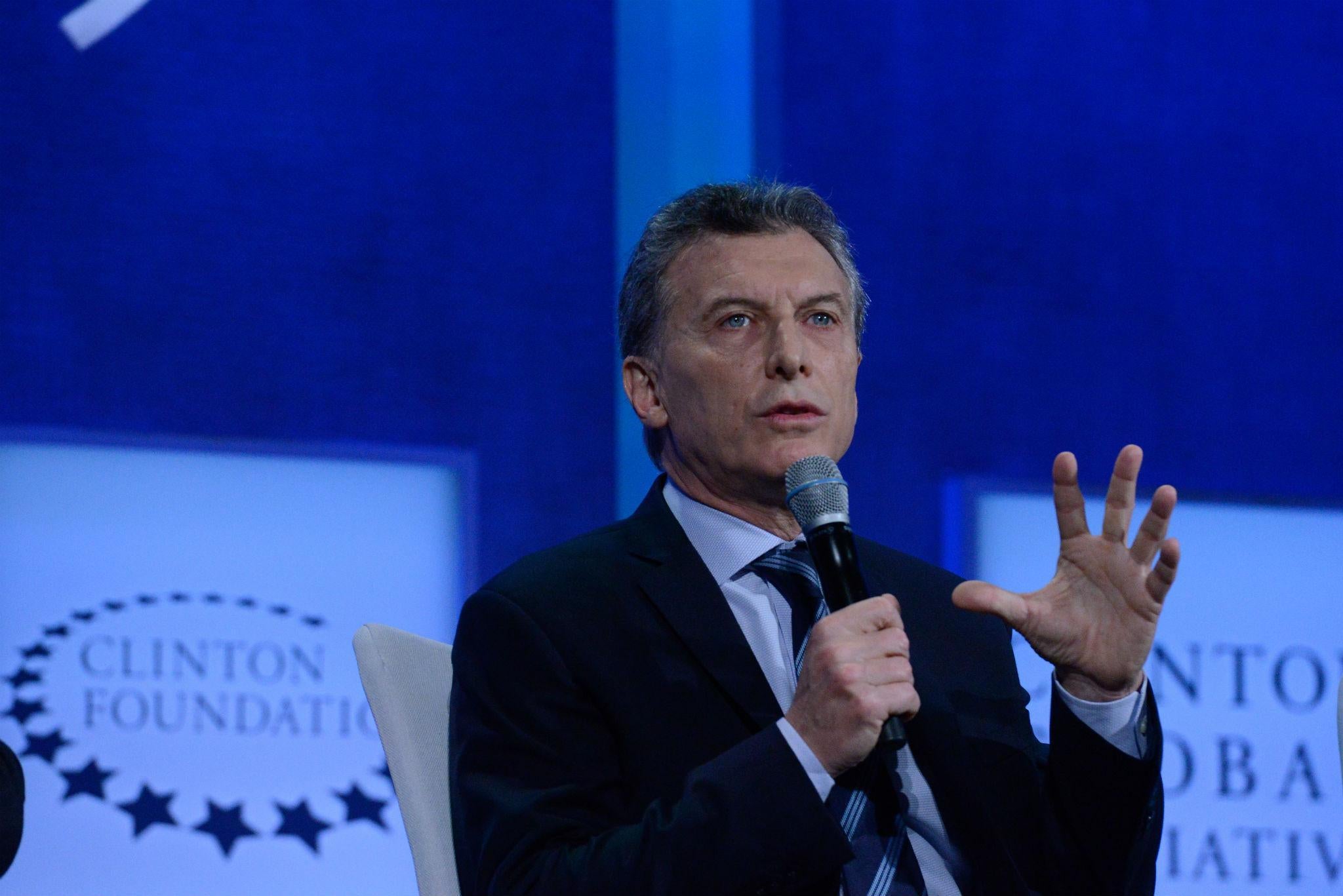 Argentina's President Mauricio Macri speaking at the annual meeting of the Clinton Global Initiative in New York in September