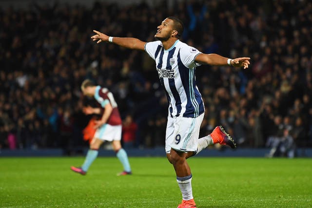 Salomon Rondon celebrates after scoring the fourth goal in West Brom's victory over Burnley