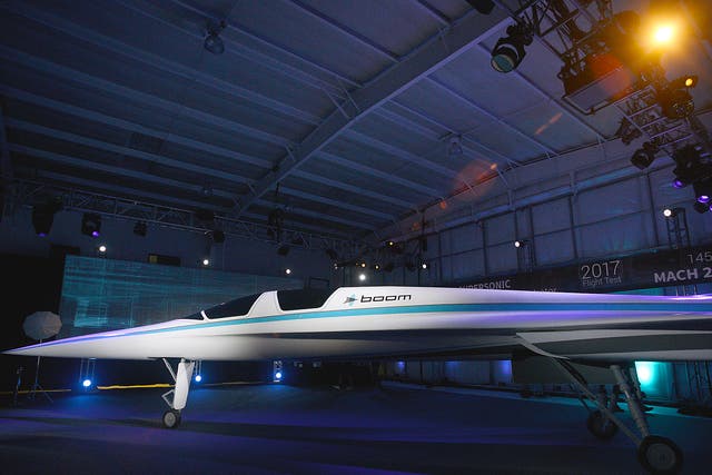 The XB-1 Supersonic Demonstrator at the official unveiling at the Boom Technologies hangar 