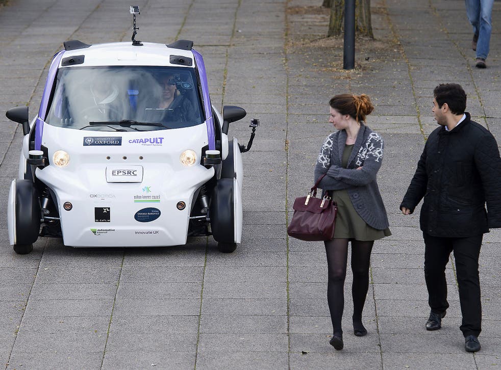 A self-driving vehicle being tested in a pedestrian zone of Milton Keynes last month
