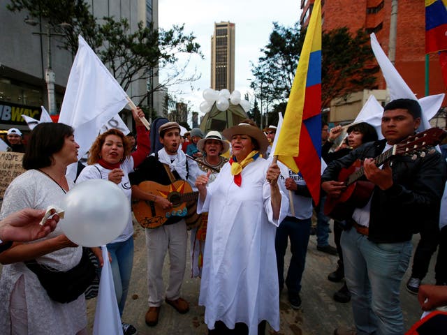 Supporters rallying for the nation’s new peace agreement with Farc, during a march in Bogota, Colombia, November 15, 2016