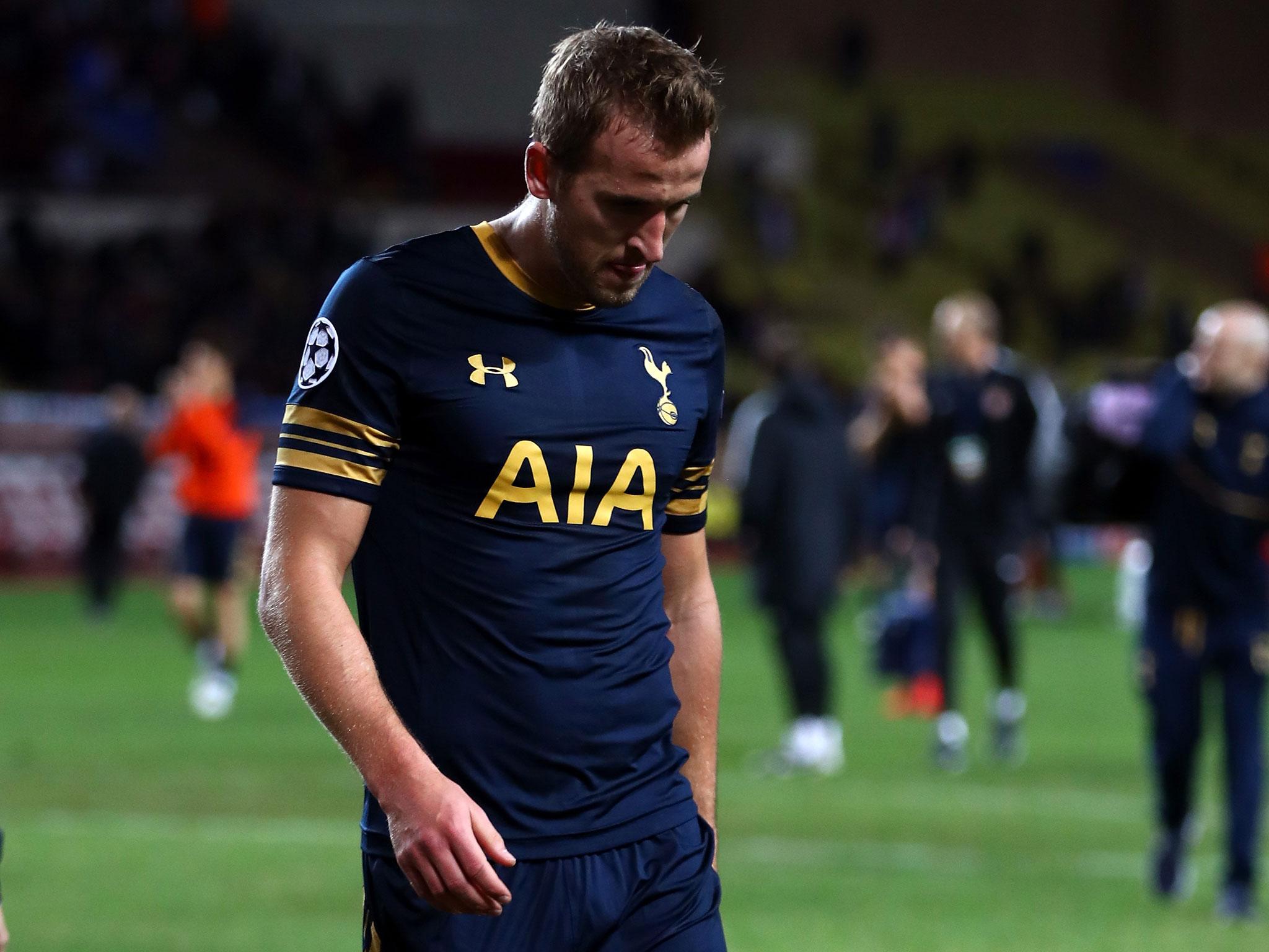 Harry Kane appears dejected after Tottenham's Champions League defeat by Monaco