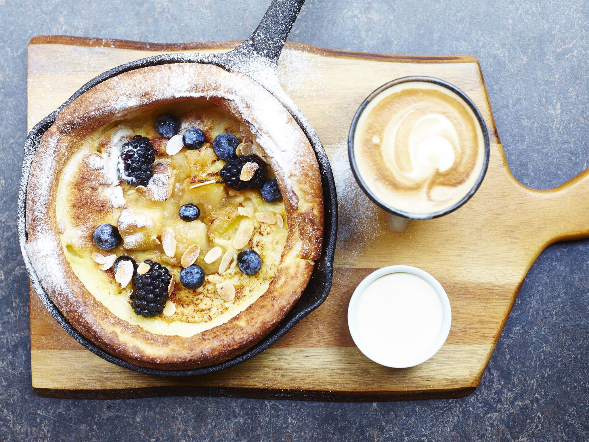 The Dutch baby pancake dusted with icing sugar