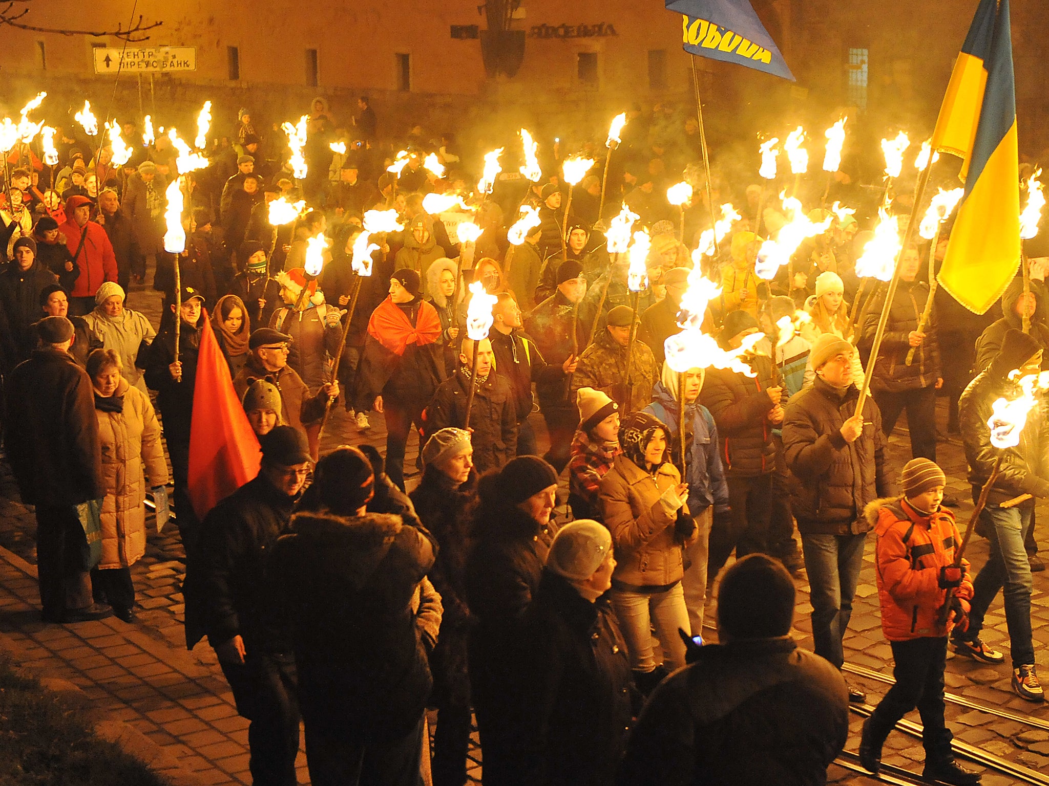 A march in Lviv, Ukraine in 2014: many protests during the country’s Euromaidan revolution were promoted by activists on social media