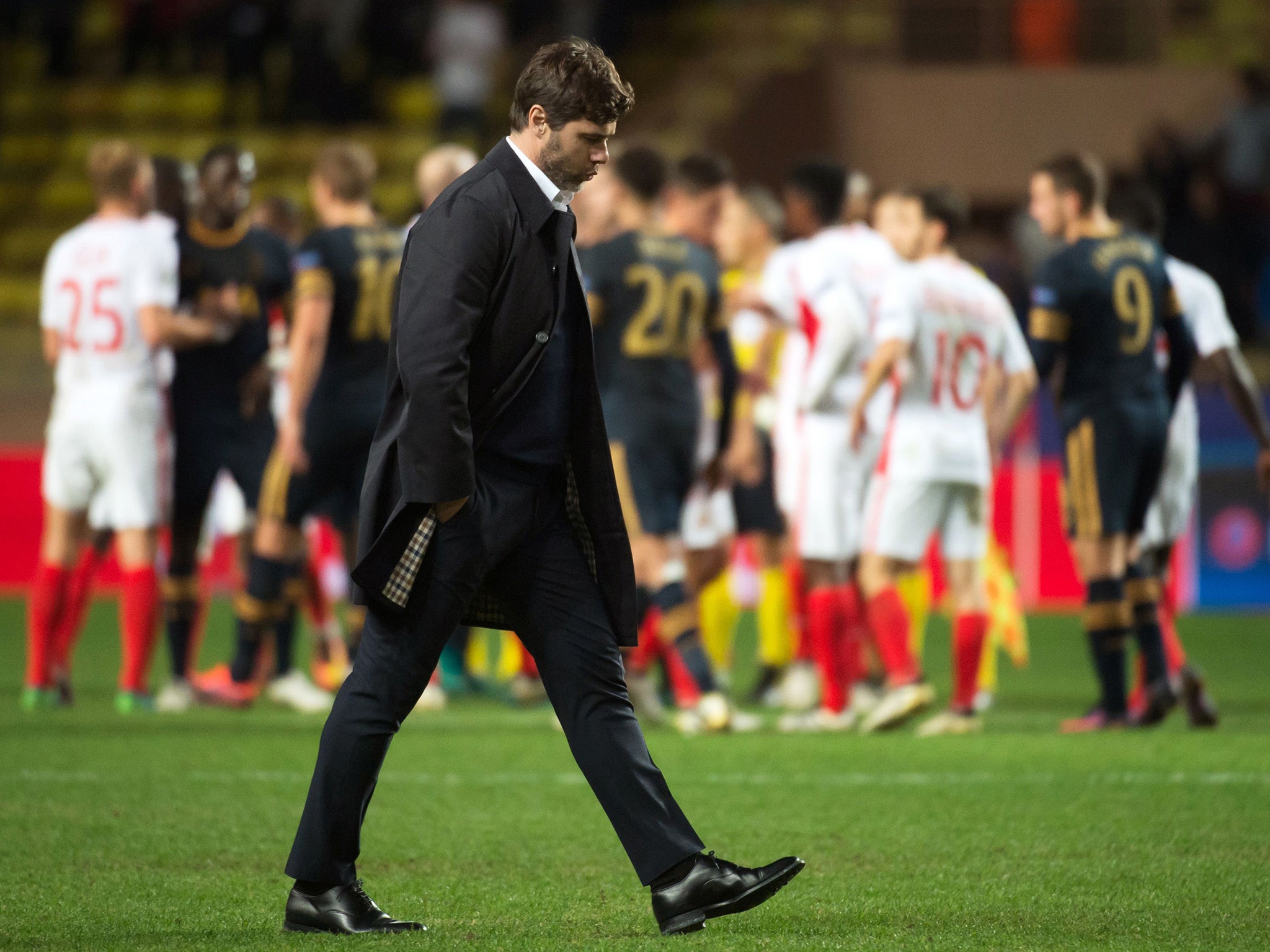 Pochettino cut a dejected figure as he walked off the Stade Louis II pitch