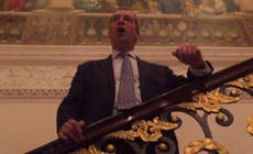 Nigel Farage vows to fight for the 'revolution' on a gold staircase